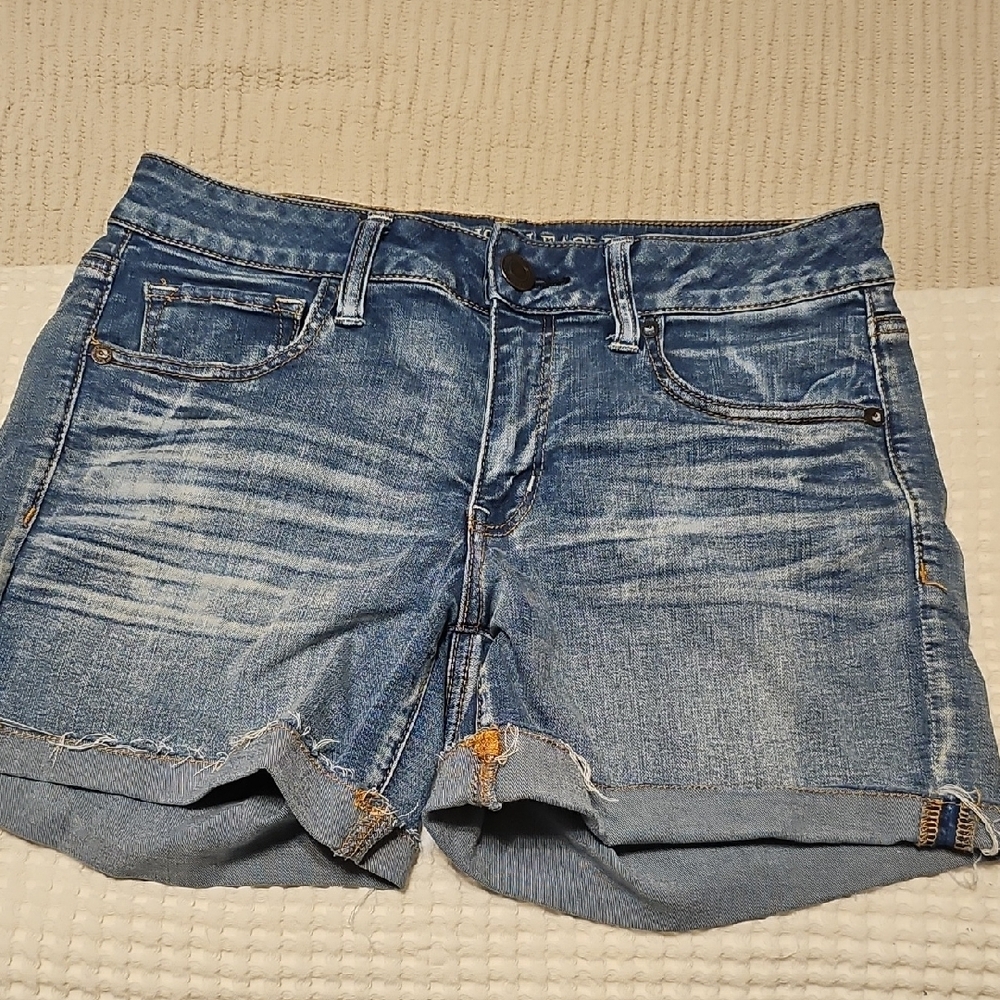 American Eagle Outfitters Blue Jean Shorts Distressed Cuffed